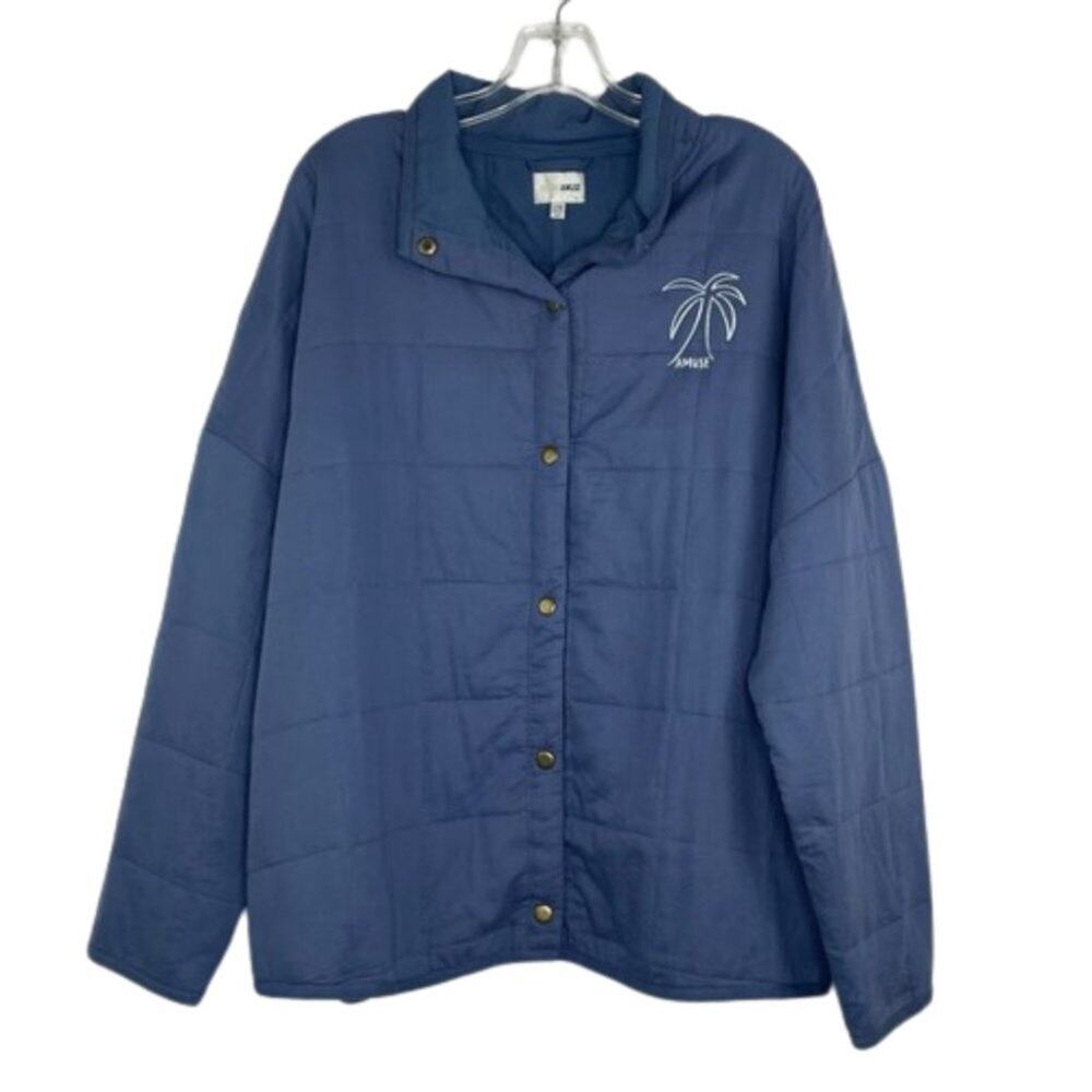 Amuse Society The Sea Breeze quilted blue snap down jacket size L/XL